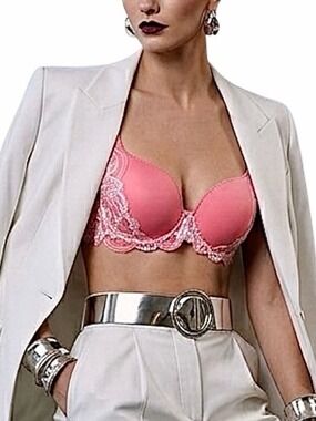 Simone Perele Paris Amour 3D plunge coral pink underwire spacer t shirt bra 34 C